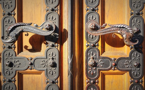 Side door of St Stephen's basilica. Door-handle with fish motifs
